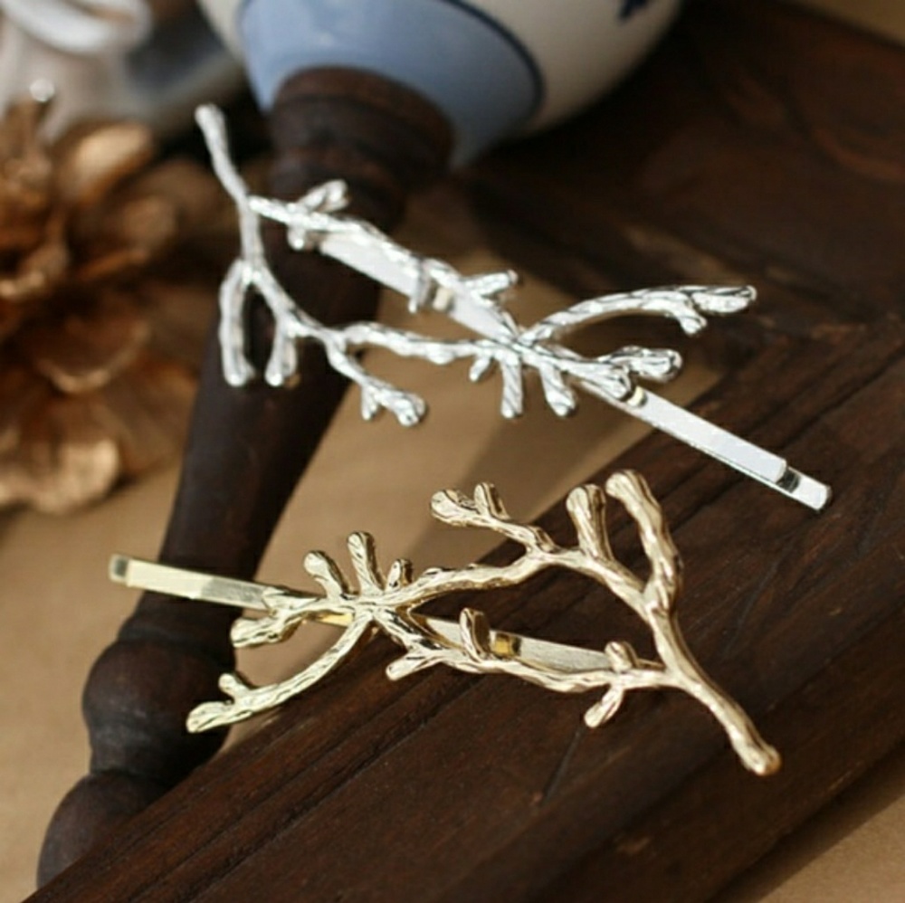 One hair pin tree branch in gold or silver